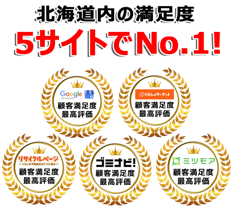 北海道不用品回収センターは口コミサイトで3年連続最高評価を獲得