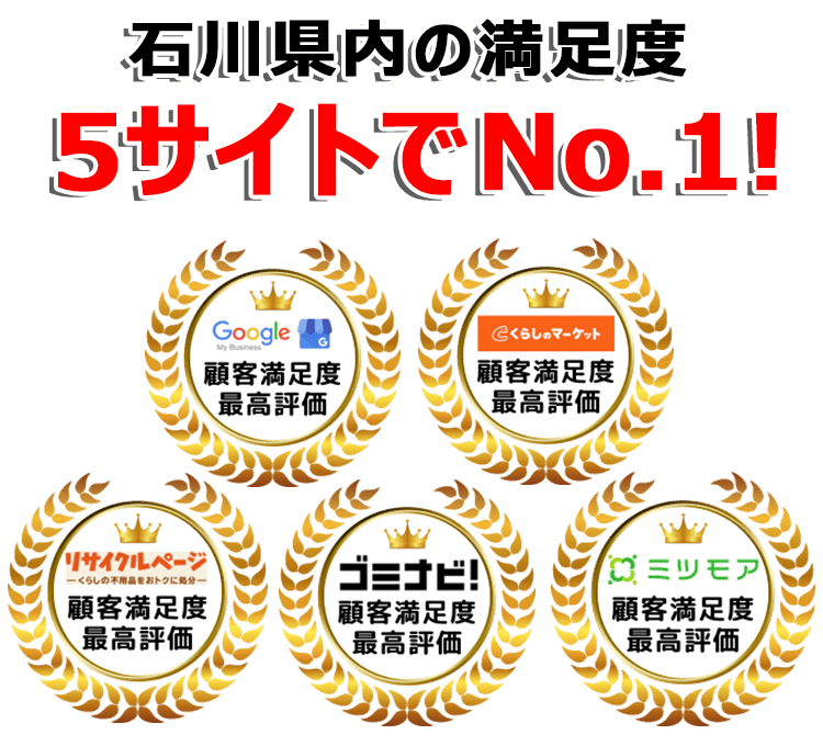 石川不用品回収センターは口コミサイトで3年連続最高評価を獲得