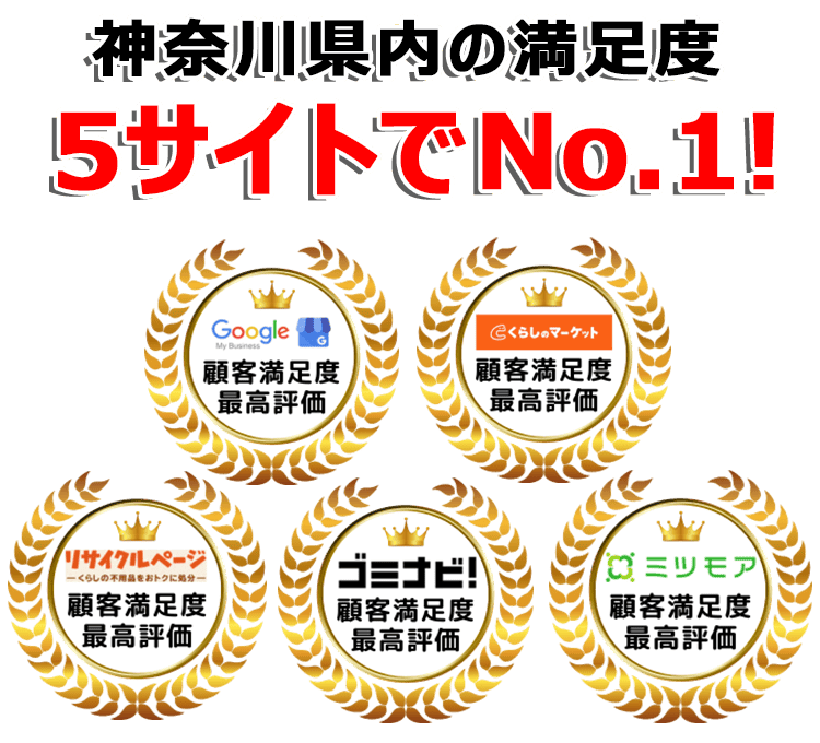 神奈川不用品回収センターは口コミサイトで3年連続最高評価を獲得