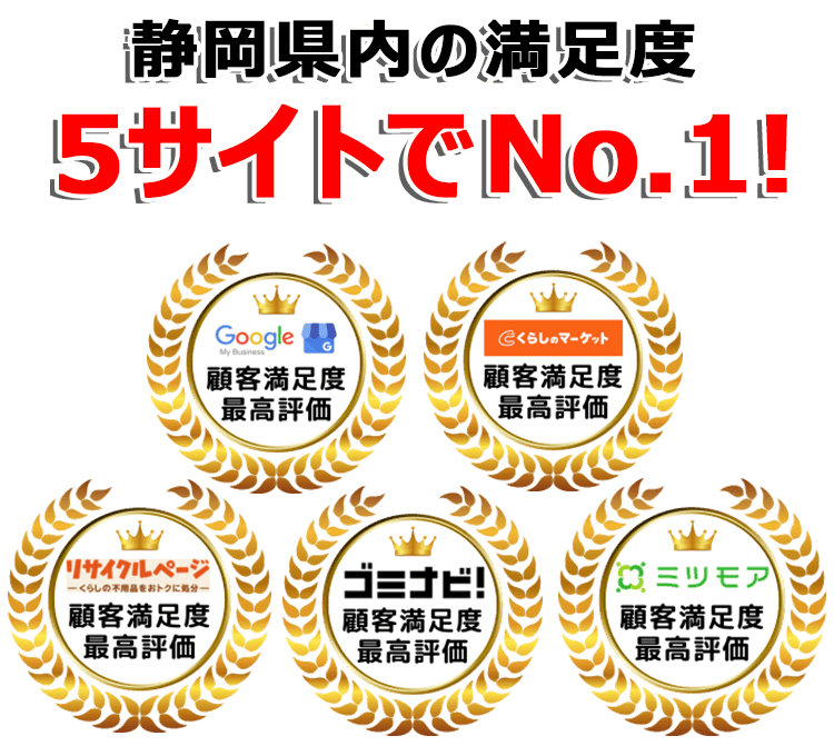 静岡不用品回収センターは口コミサイトで3年連続最高評価を獲得